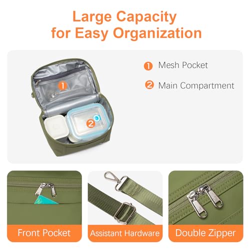 NOL Insulated Lunch Bags for Women Cooler Bag Lightweight Nylon Waterproof Lunch Box for Work (Amy green / Small (4 Liters))