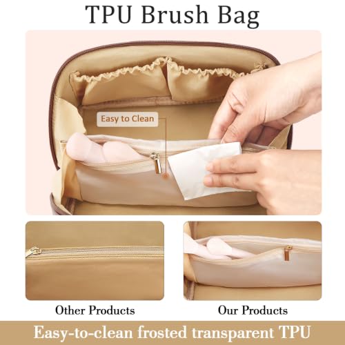Initial Makeup Bag Personalized Gift for Women Teen Girls (Coffee / F)