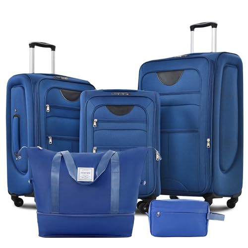 Softside Luggage Set Lightweight 3 Piece Suitcase with Duffel Bag (Softside Luggage(22/26/30) / Blue + bags)
