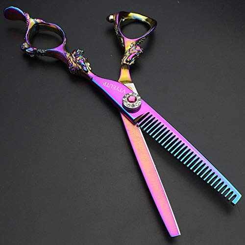 Professional 6.0 Inch Rainbow color Dragon Handle 440C Salon Hair Cutting Shear Thinning scissors (scissors set)