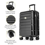 Carry On Luggage 22x14x9 Airline Approved Hardshell Carry On Suitcases with Wheels Travel Rolling 20 Inch Luggage with Cup Holder for Men Women (Black / Carry-On 22-Inch（non-expandable）)