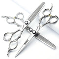 6/7/8 Inch Professional Hairdressing Scissors Barber Rose Pattern Hair Stylist Shears Styling Tool Japanese Stainless Steel Clippers (7-in three piece set) (7-inch -3pc-a)
