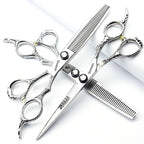6/7/8 Inch Professional Hairdressing Scissors Barber Rose Pattern Hair Stylist Shears Styling Tool Japanese Stainless Steel Clippers (7-in three piece set) (7-inch -3pc-a)