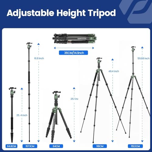 60" Carbon Fiber Camera Travel Tripod (Green / 62" Basic (Carbon Fiber))