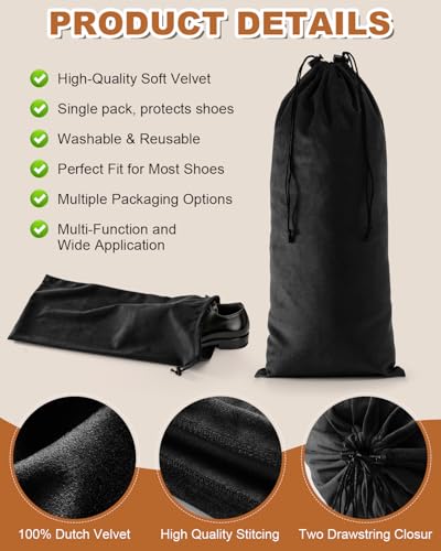 2 Pcs Single Shoe Bags for Travel (Black Beauty / 17.3"x8.6")