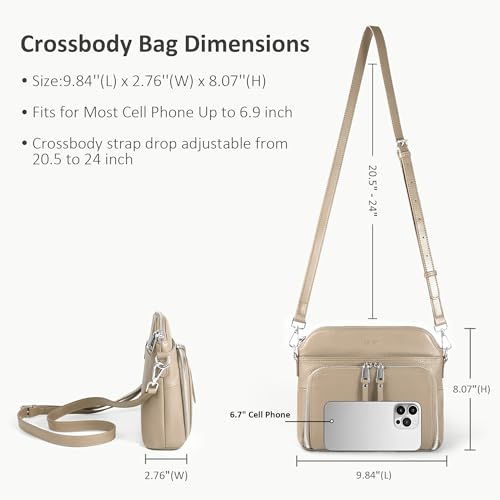 Genuine Leather Crossbody Bags for Women Travel Wallet Purse (Light Apricot)