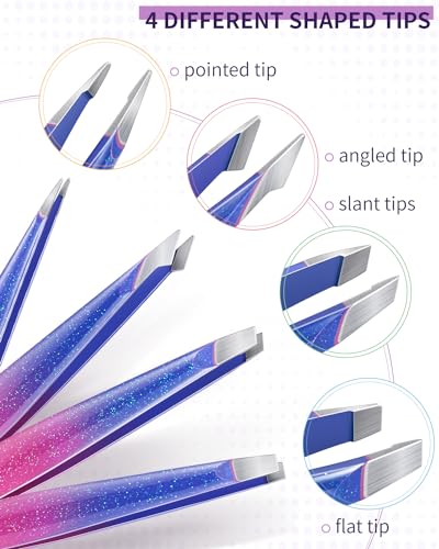 Tweezers Set 9 Pcs Nail Clipper Kit with Case for Eyebrows Grooming (D-purple)