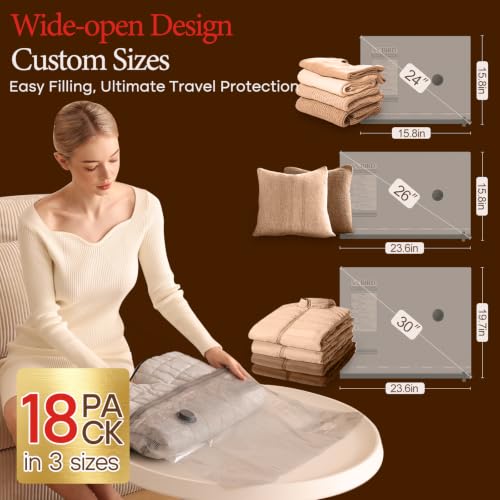 Travel Vacuum Bags with Rechargeable Pump (18 Combo Travel Size)