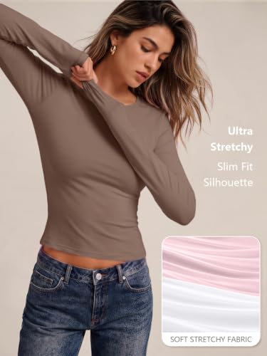 Womens Long Sleeve Shirts Basic Compression Tops Coffee Grey S (Small / Coffee Grey)