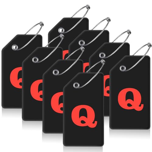 8 Pack Initial Luggage Tags for Suitcases Airplane Travel Essentials (Black / Letter Q)