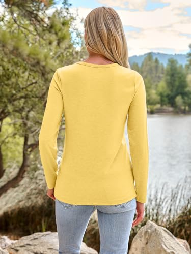 Long Sleeve Shirts for Women Casual Crewneck Tops Basic Tees (X-Large / 01yellow)