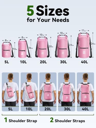 Waterproof Dry Bag Backpack with Zippered Pocket (Pink / 30L)
