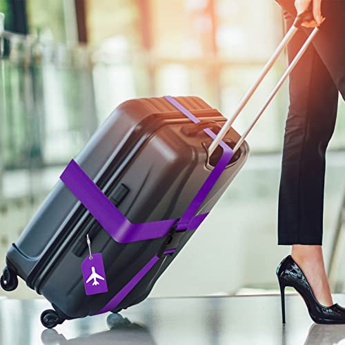 8 Pcs Luggage Straps Suitcase Tags Set for TSA Approved (Dark Purple / Airplane)