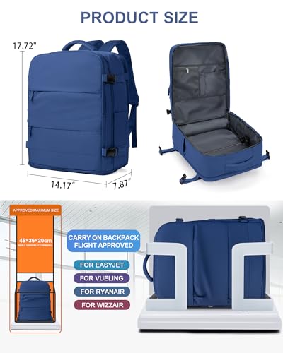 Travel Backpack for Women Man Carry On Backpack Mochila de Viaje Waterproof Teacher Personal Item Backpacks Travel Bag Essentials Rucksack Airplane Accessories Must Haves Royal Blue (33l / Royal Blue)