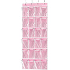 24 Pockets Large Clear Over the Door Shoe Organizer (Extra Large Pockets / Pink)
