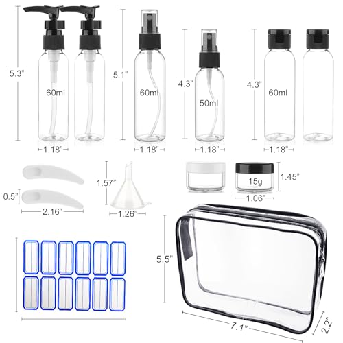 13 Piece 2 oz TSA Approved Travel Bottles for Toiletries Kit (Black-13pcs)