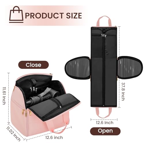 Wig Storage Bag Holds 3 Wigs Hair Tools Travel Bag Full (Pink / 12.6*11.02*11.61inch)