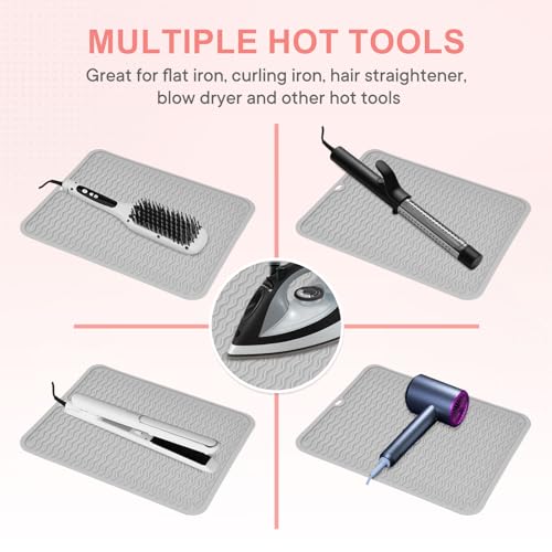 Oversize Silicone Heat Resistant Mat for Hair Tools (Grey)
