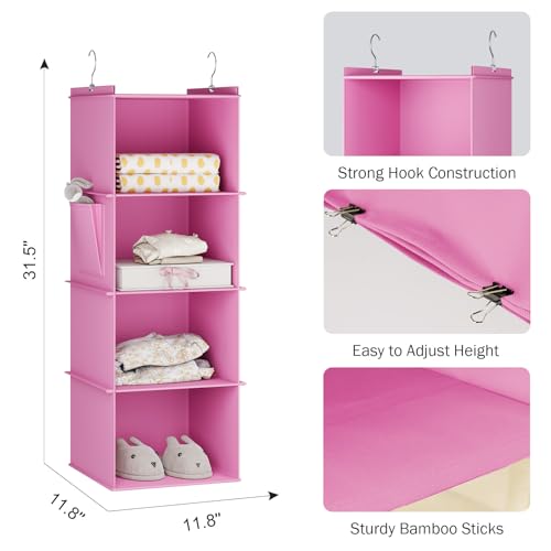 Hanging Closet Organizer and Storage (4-SHELF / Light Pink)