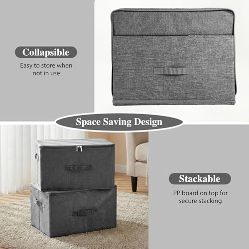Fabric Storage Bins with Zipper Lids (Gray / Large (Pack of 1))