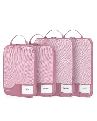 4 Set Compression Packing Cubes for Travel Essentials (Dusty Rose-Compress)