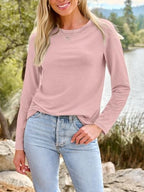 Long Sleeve Shirts for Women Casual Crewneck Tops Basic Tees (Medium / 01pink)