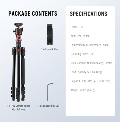 Basics 70.9" Camera Tripod Monopod w Center Column (TP16 w/Ball Head)