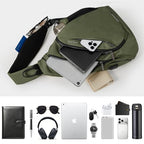 Sling Bag Men Backpack Unisex One Shoulder Bag Hiking Travel Backpack Crossbody with USB Port for Men Women Versatile Casual Daypack (Olive Green-20'')