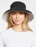 Women's Holiday Sun Hat UPF 50+ (Large-X-Large / Black/Beige)