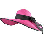 Womens Bowknot Straw Hat Foldable Beach Sun Hat Roll up UPF 50+ (Big Bow / Deep Pink 5.9" Brim, 1 Pack)