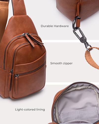 Large Sling Bag for Women Crossbody Purse Leather Fashionable Trendy Chest Bag for Travel (Brown / Leather-like Flex)