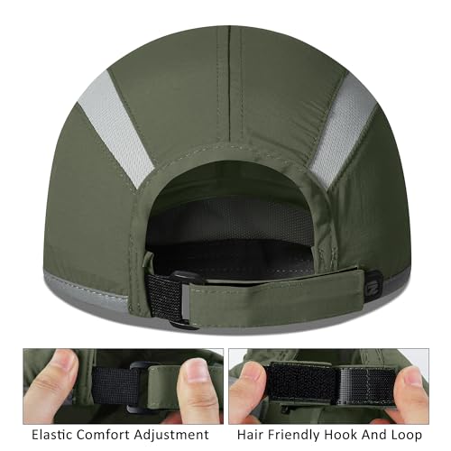 Foldable Running Sports Hat Reflective Baseball Cap Quick Drying Hat for Men Woman Adjustable 50+ UPF Breathable Mesh Water Repellency Outdoor Race Performance Lightweight Army Green (6 7/8-7 1/2 / Amy Green)