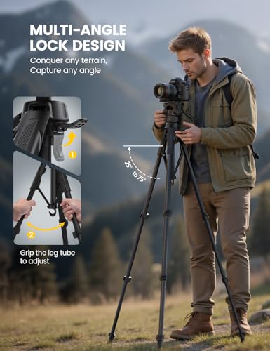 67" Camera Tripod with Rapid Leg Deployment for Video Photo Vlog (Black)