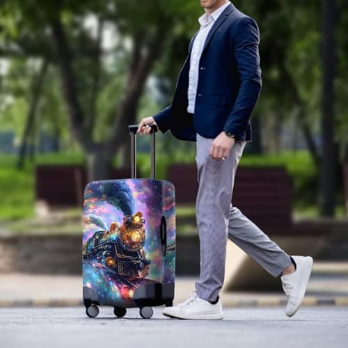 Cosmic Galaxy Steam Train Luggage Cover Washable Suitcase Protector Fits 18 (S(for 18-21 inch luggage) / Cosmic Steam Train)
