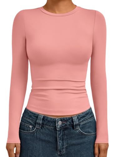 Womens Long Sleeve Shirts Basic Compression Tops Coral XL (X-Large / Coral)
