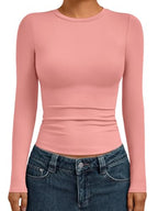 Womens Long Sleeve Shirts Basic Compression Tops Coral L (Large / Coral)