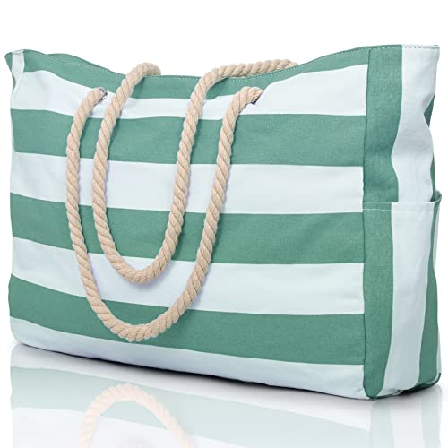 Beach Bags for Women Large Waterproof Beach Tote Bag Zipper Beach Bags Waterproof Sandproof Swim Pool Bag Large Tote (Green)