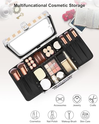 Makeup Bag with LED Mirror (Plaid / Small)