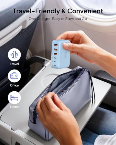 USB Fast Charger Block 50% Smaller 100W Max 6 (Light Blue / 100W)