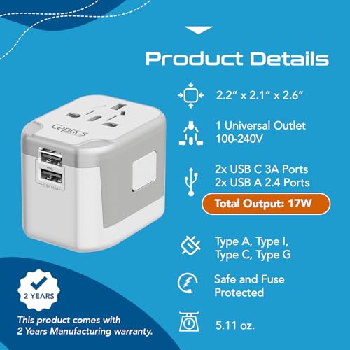Universal Travel Adapter (White/Silver)