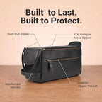 Genuine Leather Toiletry Travel Bag For Men & Women (Distressed Black / 10"X5")