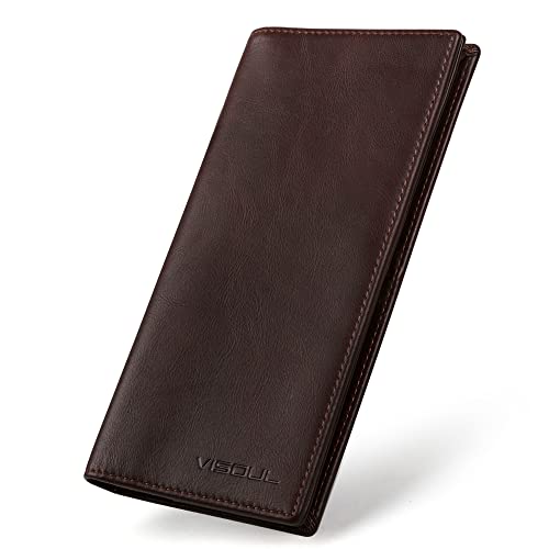 Leather Checkbook Cover Wallet for Men with RFID Blocking (Coffee)