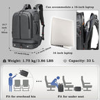 16 Inch Laptop Backpack Water Resistant Carry On Daypack Backpack Anti Theft Travel Rucksack Backpack with Shoe Compartment Shoulder Strap for Men Women (Grey)