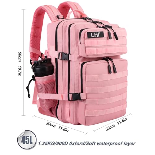 Military Tactical Backpack for Men and Women 45L Army 3 Days Assault Pack Bag Large Rucksack with Molle System Pink (Pink)