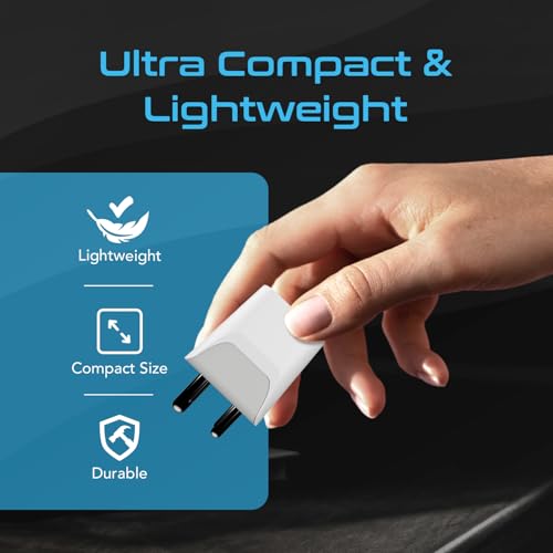 India, Nepal, Bangladesh Travel Adapter Plug with USB-A + USB-C - Type D - Usa Input - Ultra Compact - Safe Grounded Perfect for Cell Phones, Laptops, Camera (CTU-10) (Off White)