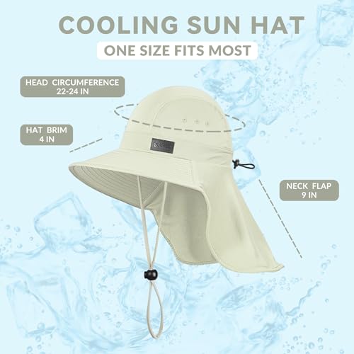 Cooling Sun Hat for Men Women UPF50+ Wide Brim Fishing Hat with Neck Flap Adjustable Foldable Bucket Hat for Hiking Off (Off-white)