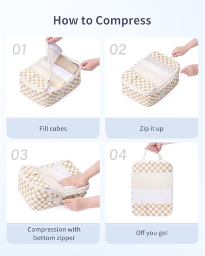 Compression Packing Cubes for Women Kids (AB-Light Checkerboard / 5 Set)