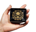 Silver Vintage Pill Box 7 Day Metal Pill Box with Mirror and 8 Compartments Cute Travel Pill Organizer for Purse (Art Flower Skull)