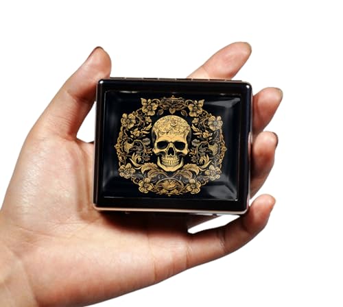 Silver Vintage Pill Box 7 Day Metal Pill Box with Mirror and 8 Compartments Cute Travel Pill Organizer for Purse (Art Flower Skull)