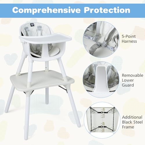 High Chair 5 in 1 Convertible Highchair for Babies & Toddlers (White)